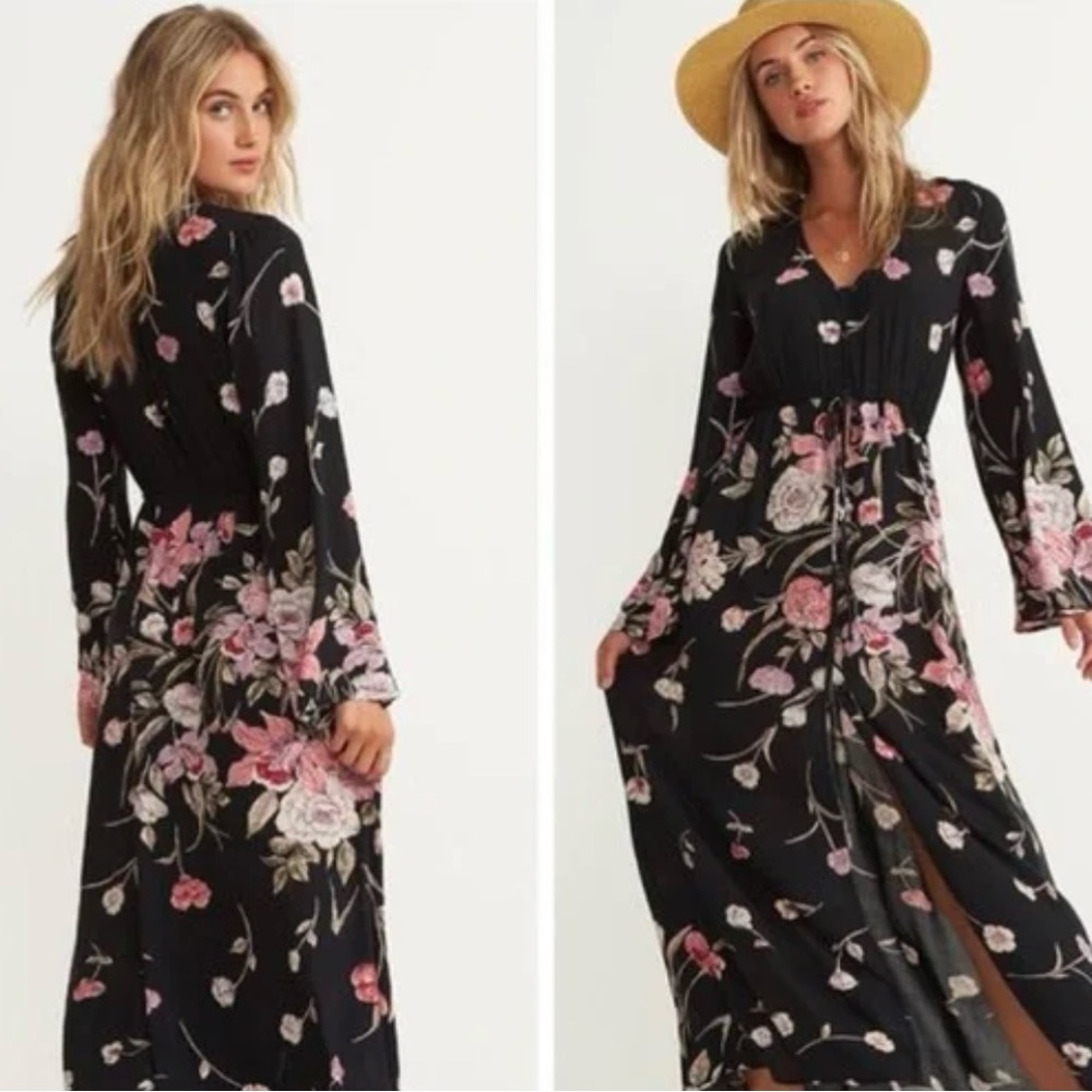 Billabong Desi Kimono Sleeve Tie Waist Maxi Dress